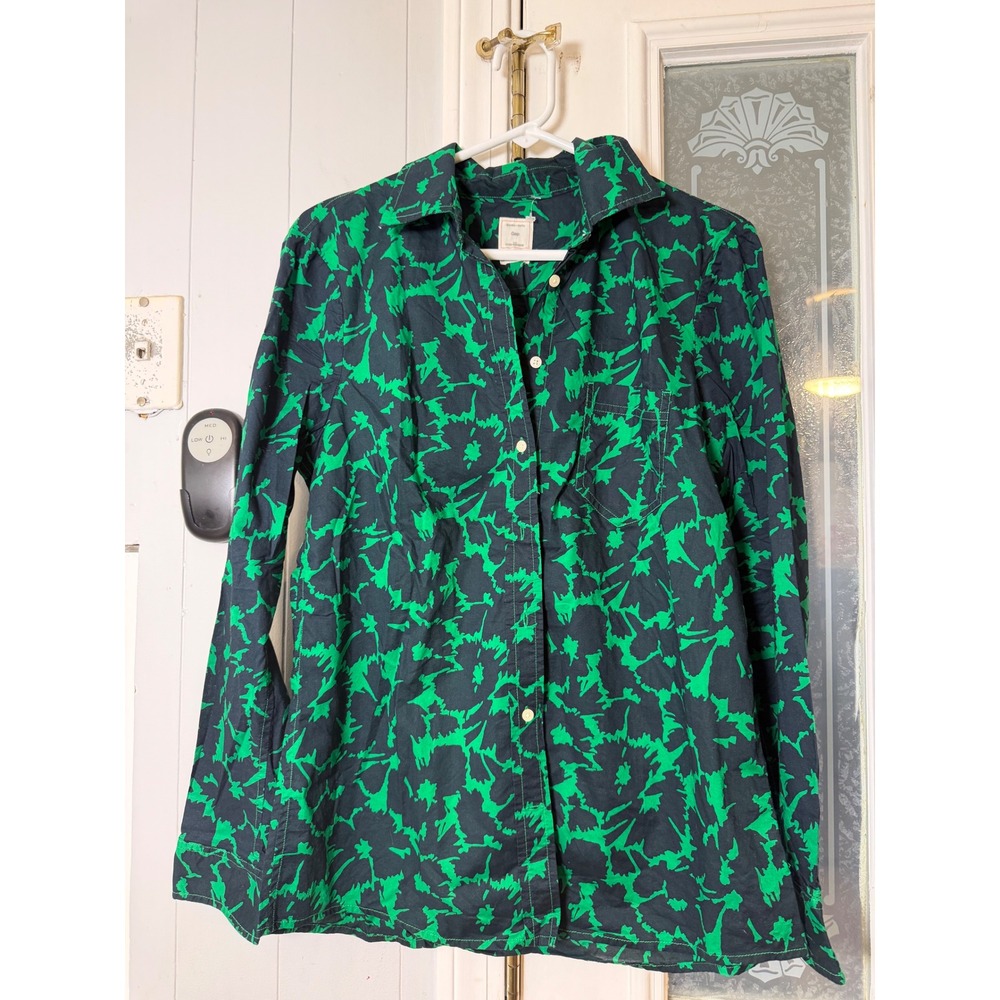 Gap Fitted Boyfriend Shirt Green Black Abstract Print Cotton Button Down Small